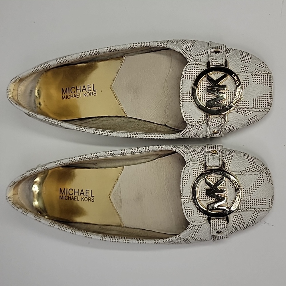 Michael Kors White & Gold Logo Ballet Flats